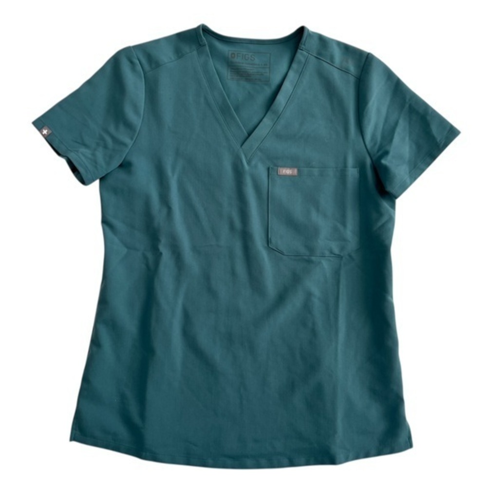 Figs Women's Deep Teal V-Neck Short Sleeve Top